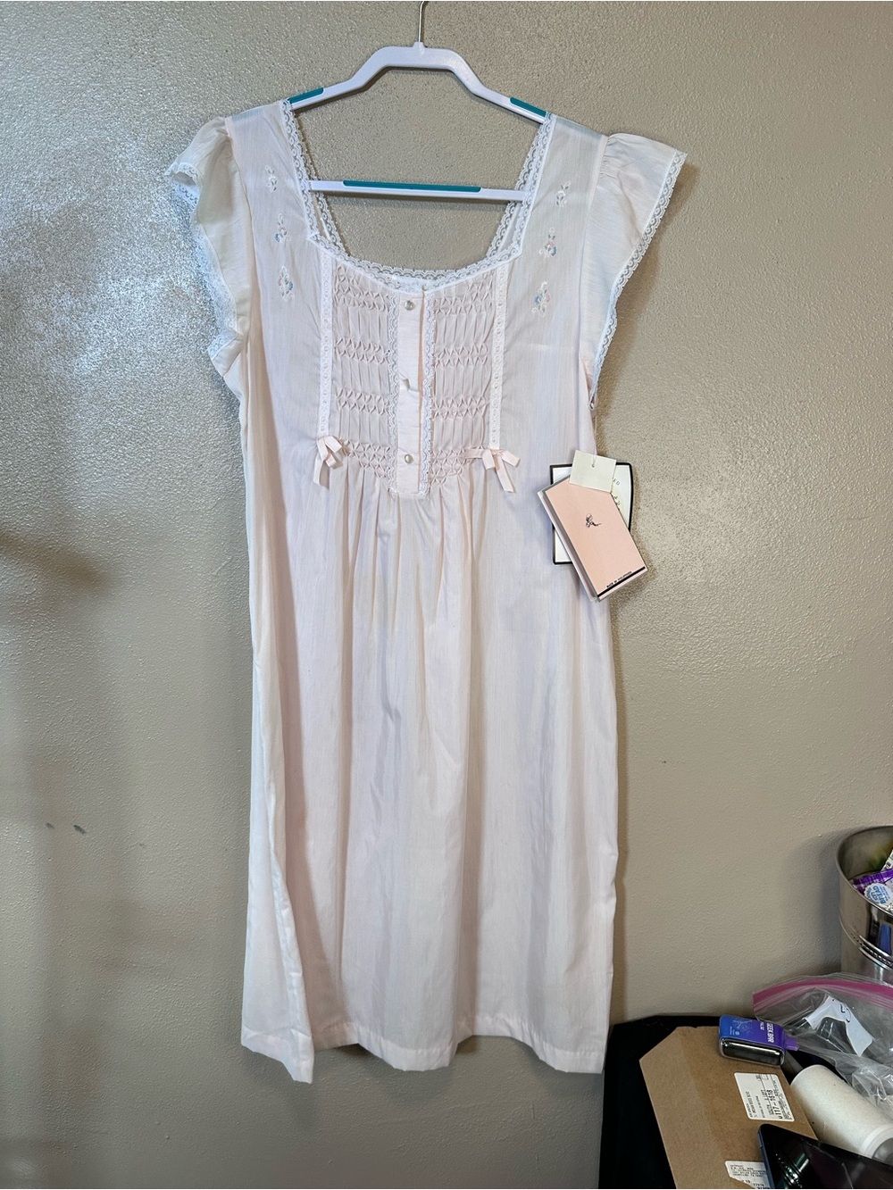 Barbizon Embroidered with Pinch Pleated Soft Pink Lace-Trim Nightgown - Picture 4 of 15